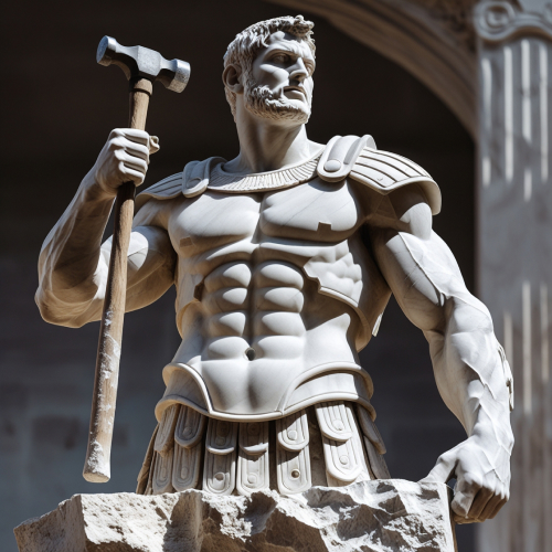 The Warrior Sculpting His Armor AI prompt